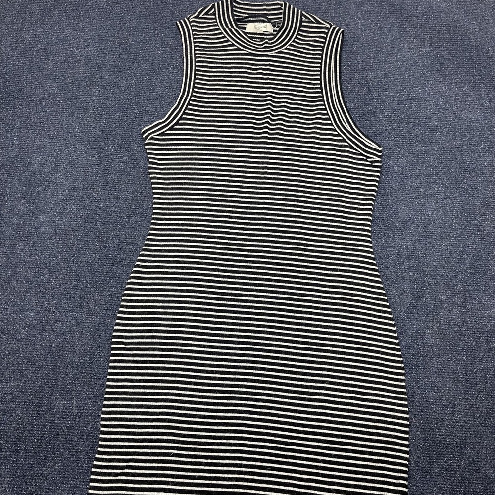 Madewell Dress Womens Medium‎ Black Stripe Sleeveless Mock Neck Sweater Midi